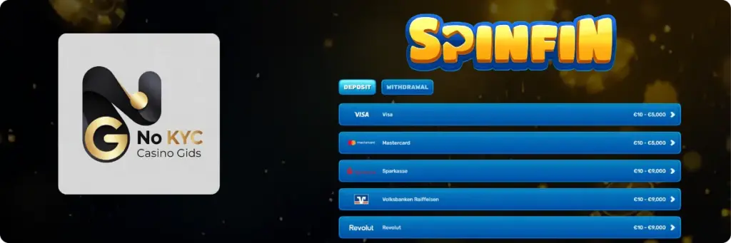 Limieten voor stortingen en uitbetalingen bij Spinfin casino